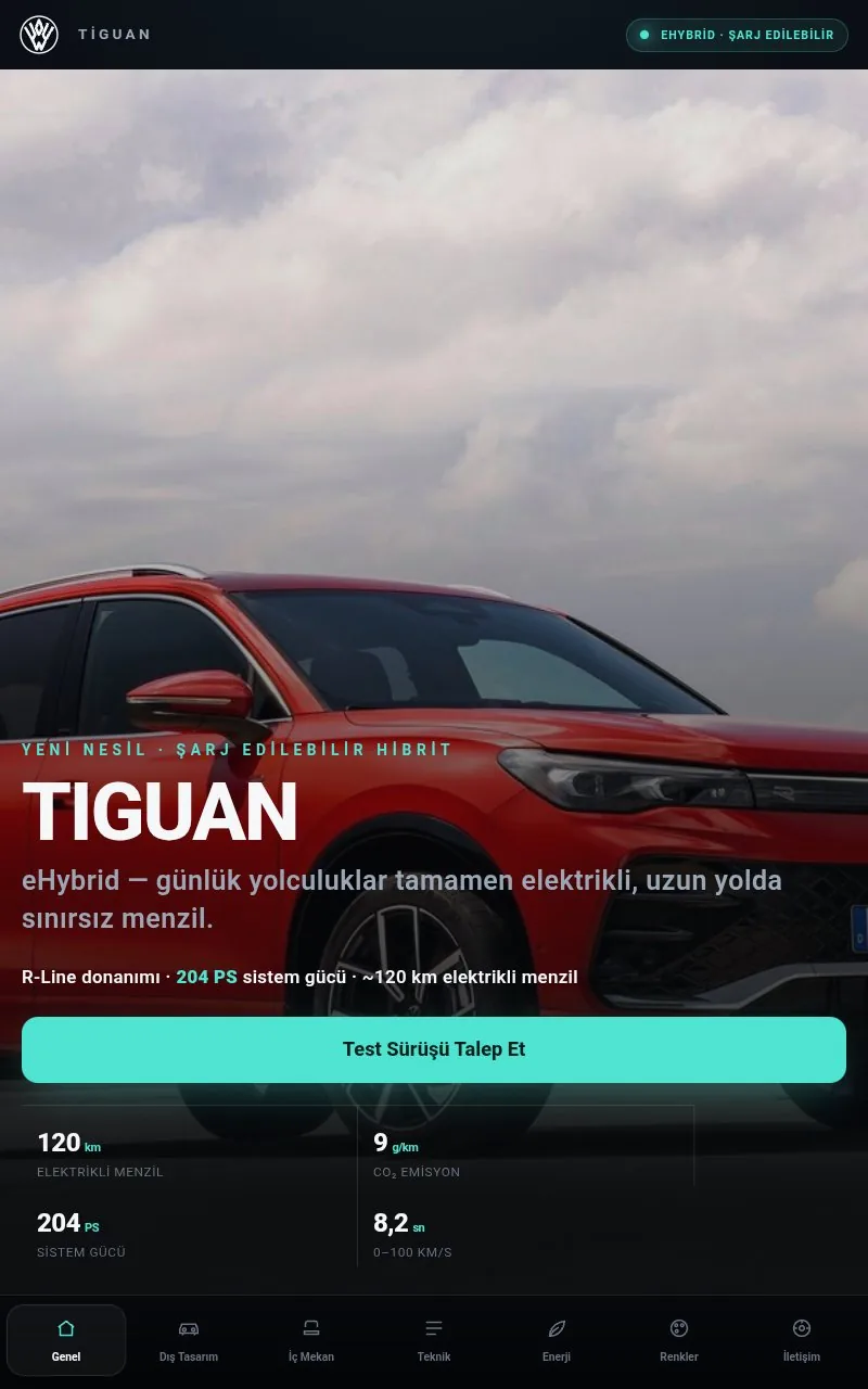Volkswagen Tiguan genel bakış katalog ekranı